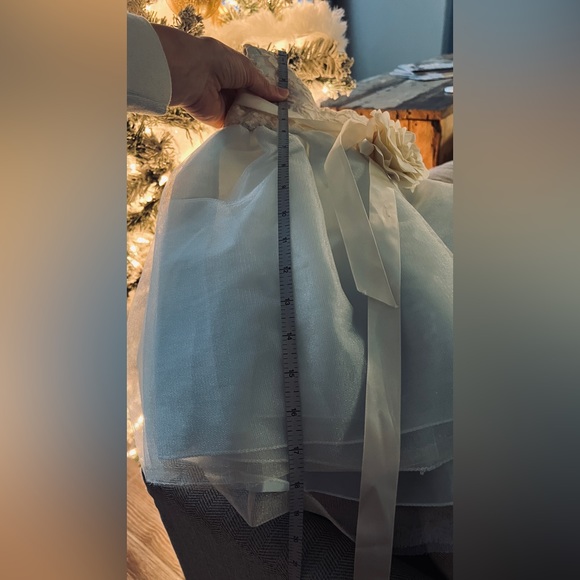 Antique lace and tulle baby dress flower sash - Picture 5 of 7